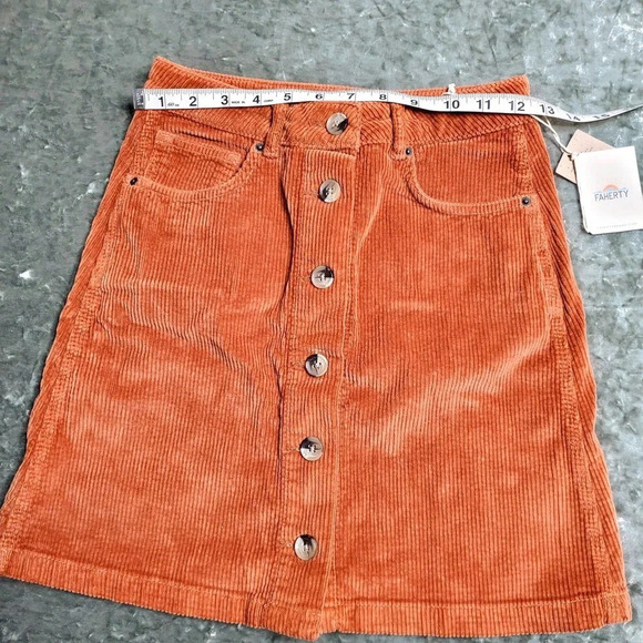 Faherty Ellington Corduroy Button Front Mini Skirt in Gingerbread - Picture 3 of 8